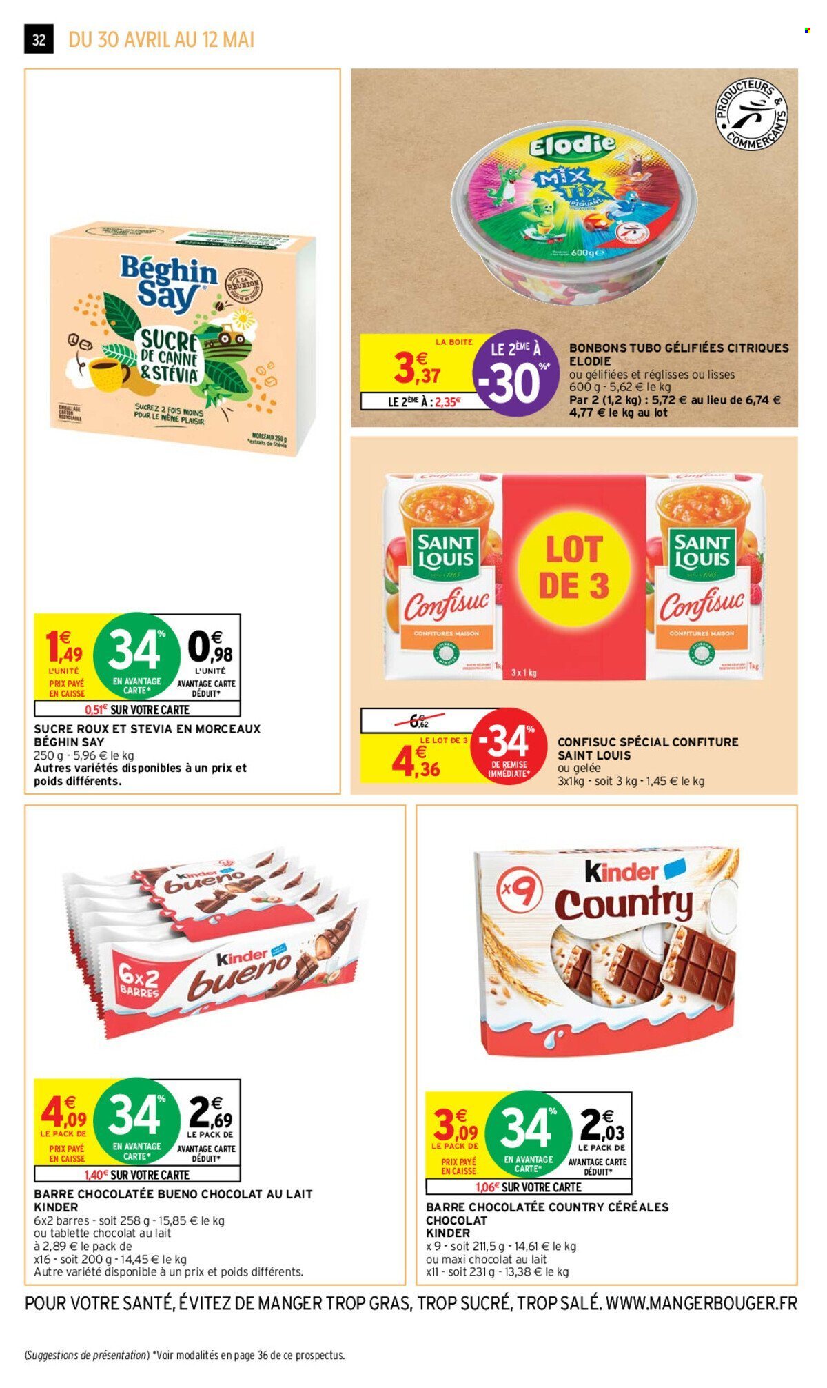 thumbnail - Catalogue Intermarché - 30/04/2024 - 12/05/2024 - Produits soldés - Kinder, barre de chocolat, confiture, bonbons, sucre. Page 32.