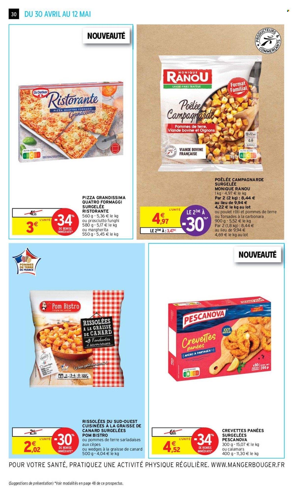 thumbnail - Catalogue Intermarché Hyper - 30/04/2024 - 12/05/2024 - Produits soldés - crevettes, viande de canard, Pom Bistro, rissolées, pizza, Ristorante. Page 30.