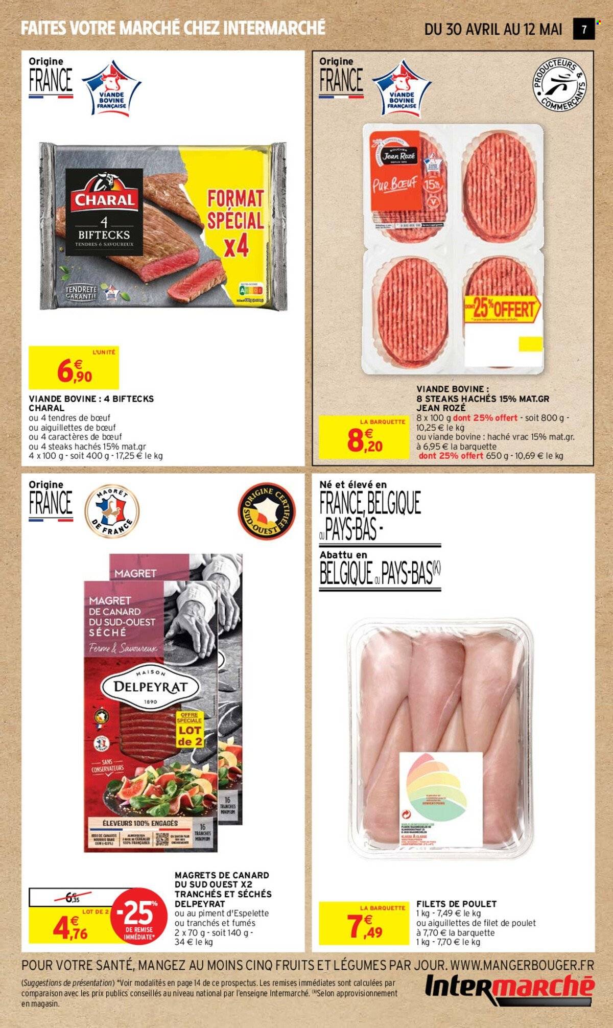 thumbnail - Catalogue Intermarché - 30/04/2024 - 12/05/2024 - Produits soldés - viande de canard, viande, viande boeuf, steak haché, viande hachée. Page 7.