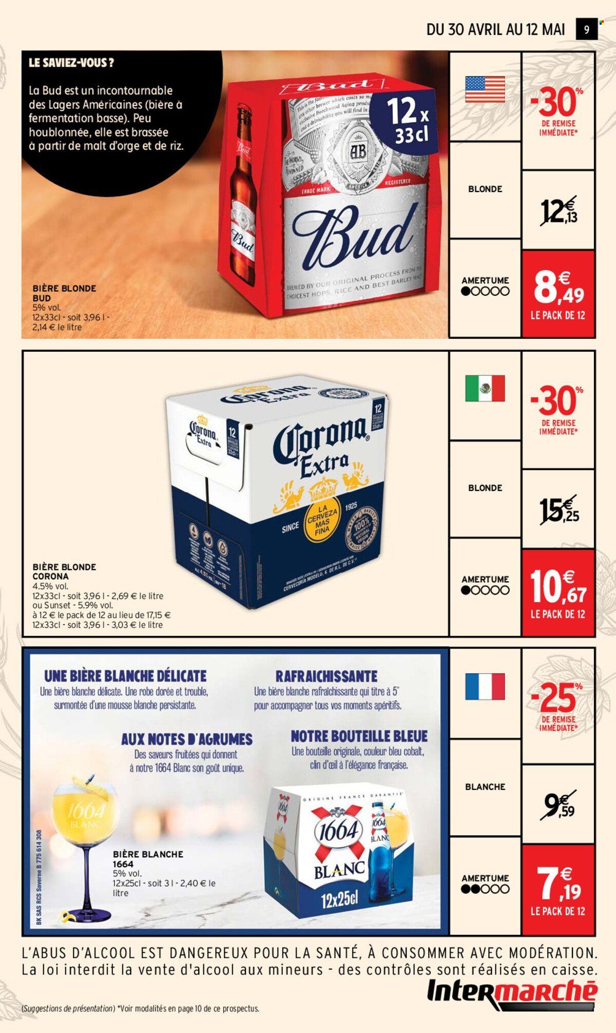 thumbnail - Catalogue Intermarché - 30/04/2024 - 12/05/2024 - Produits soldés - bière, alcool, 1664, bière blonde. Page 9.