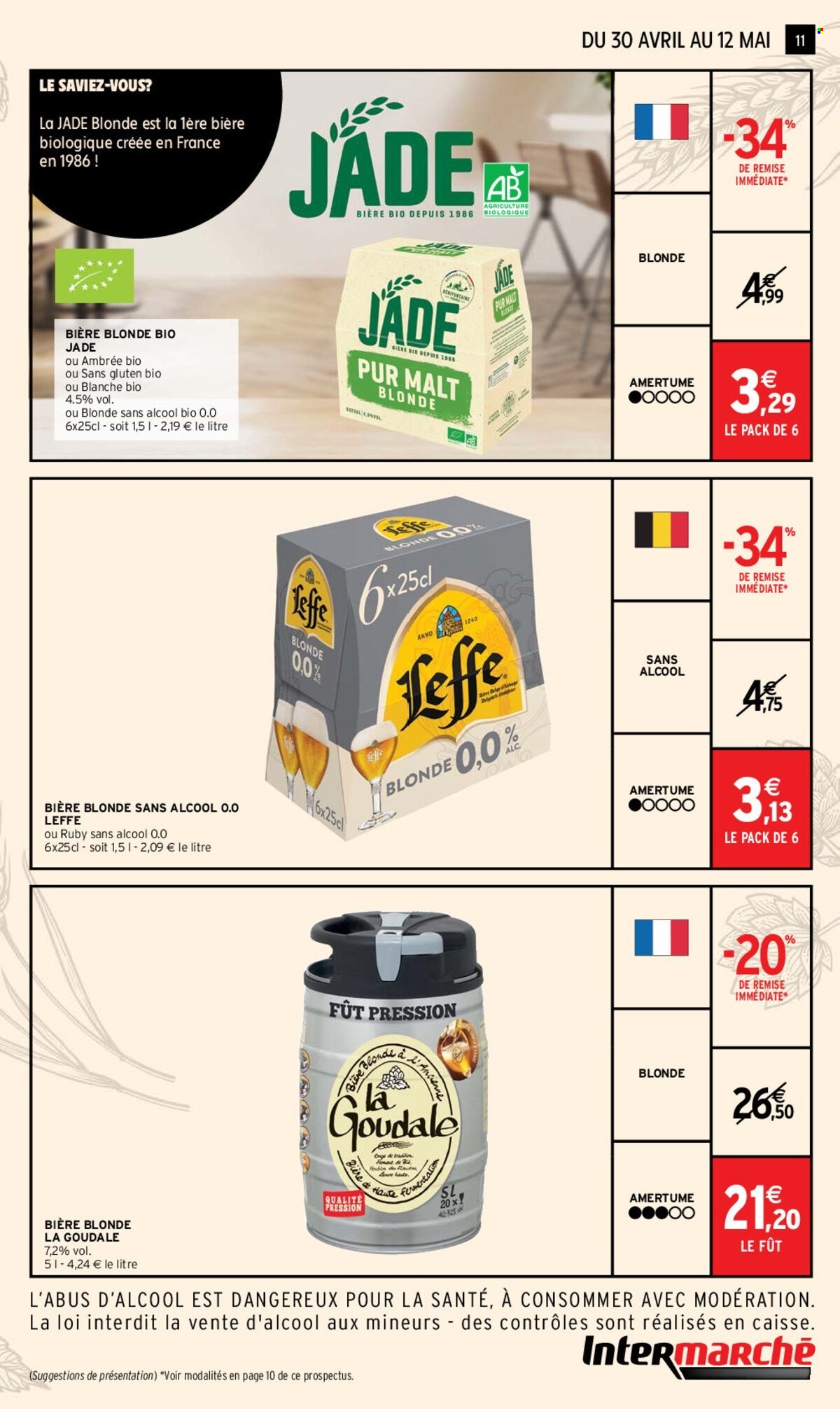 thumbnail - Catalogue Intermarché - 30/04/2024 - 12/05/2024 - Produits soldés - bière, bière blonde, alcool, Goudale, Leffe. Page 11.