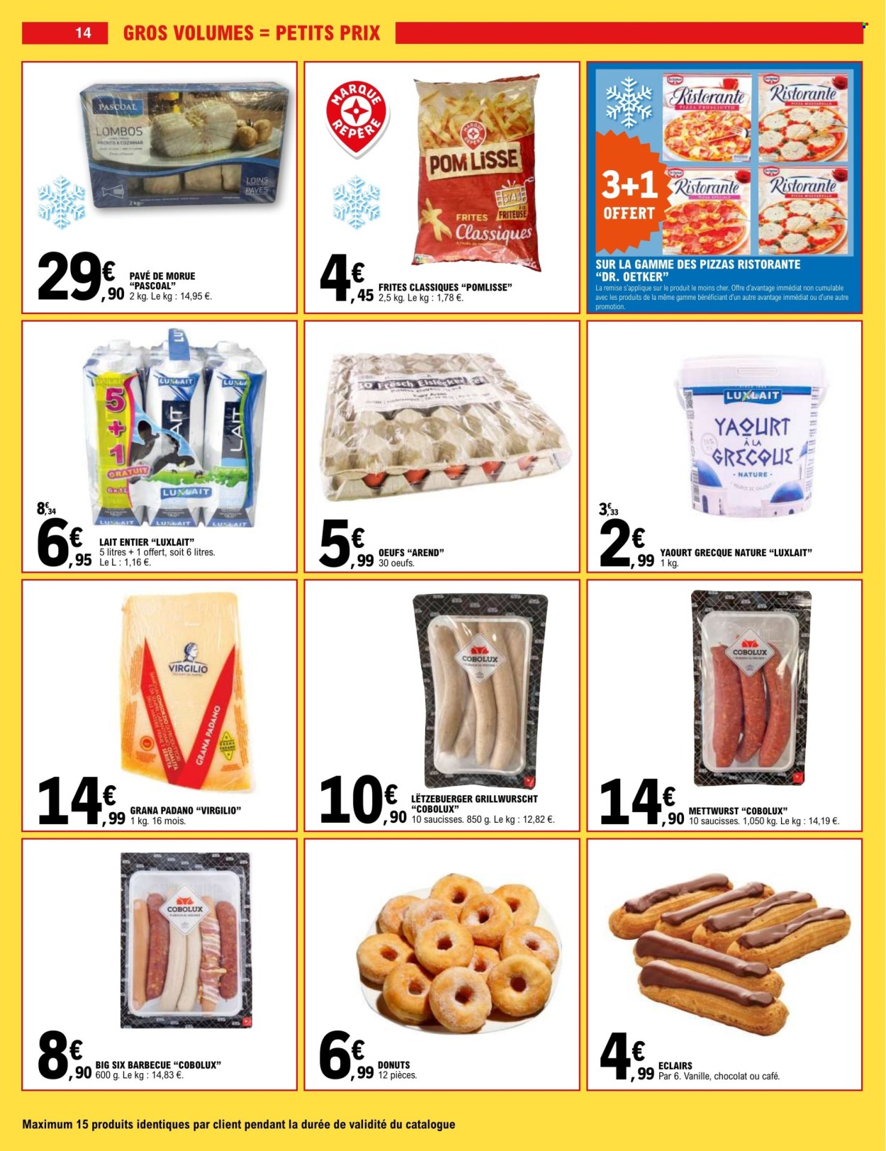 thumbnail - Catalogue E.Leclerc - 26/04/2024 - 12/05/2024 - Produits soldés - éclair, donut, morue, pizza, prosciutto, saucisse, fromage, yaourt, œufs, Ristorante, friteuse, barbecue. Page 14.