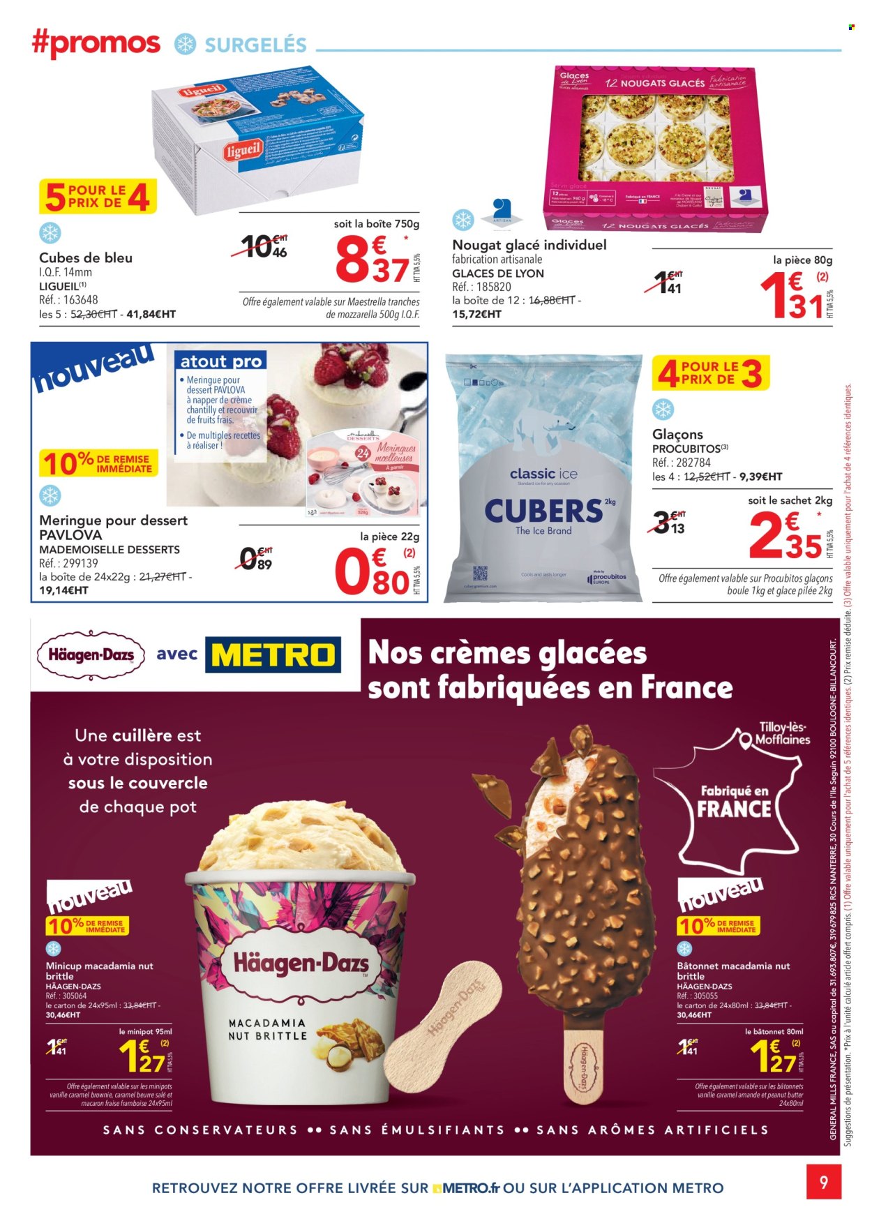 thumbnail - Catalogue Metro - 25/04/2024 - 22/05/2024 - Produits soldés - macarons, dessert, brownie, fromage, crème chantilly, caramel beurre. Page 9.