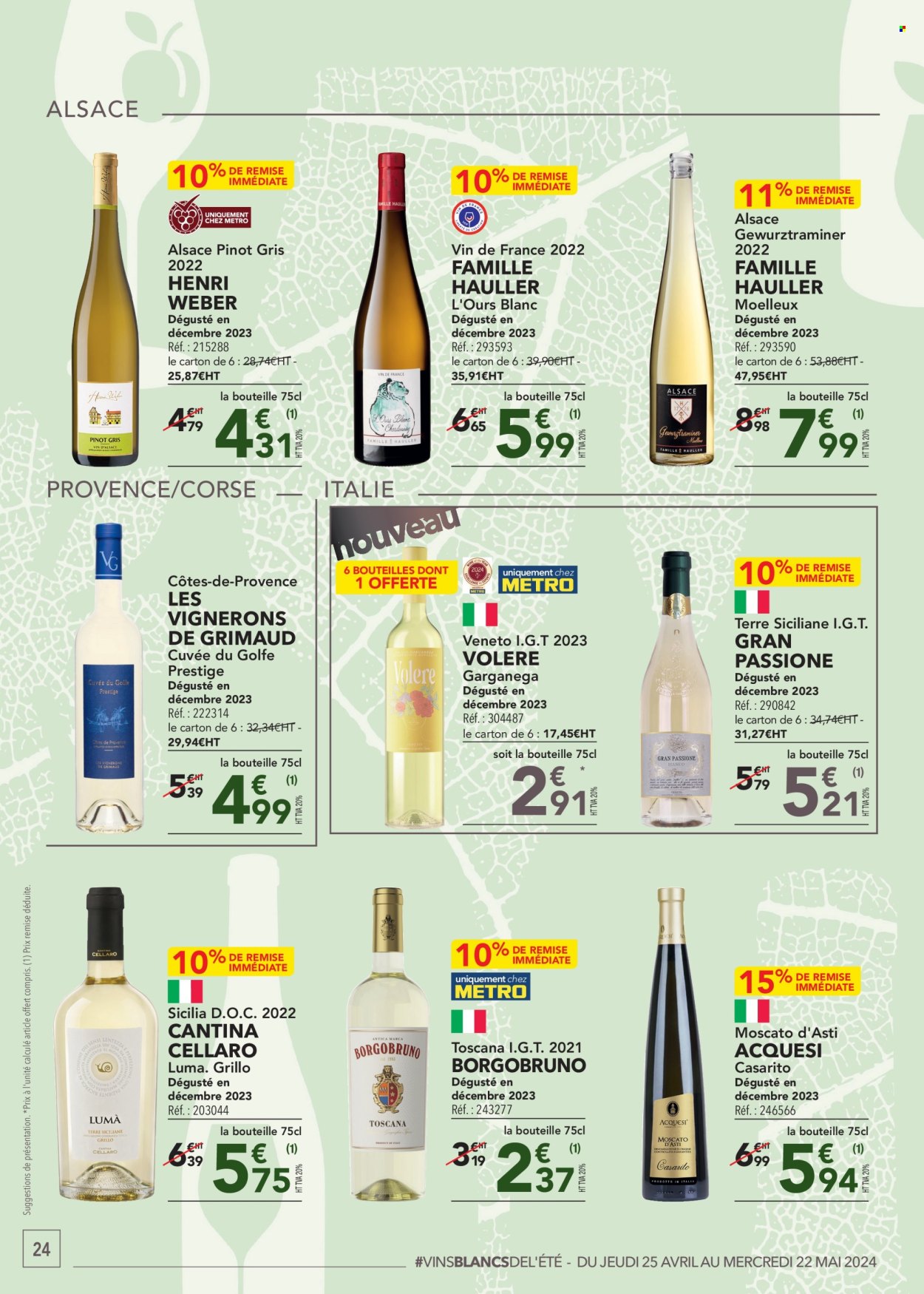 thumbnail - Catalogue Metro - 25/04/2024 - 22/05/2024 - Produits soldés - alcool, vin blanc, Pinot Gris, vin. Page 24.