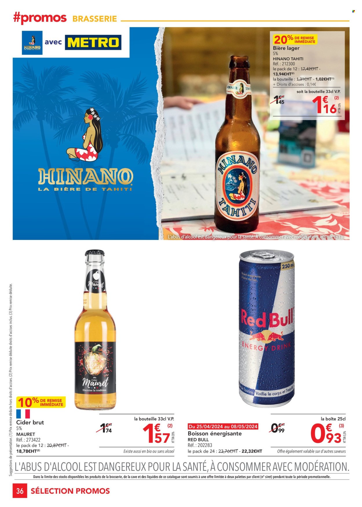 thumbnail - Catalogue Metro - 25/04/2024 - 22/05/2024 - Produits soldés - bière, boisson énergétique, Red Bull, Tahiti. Page 36.