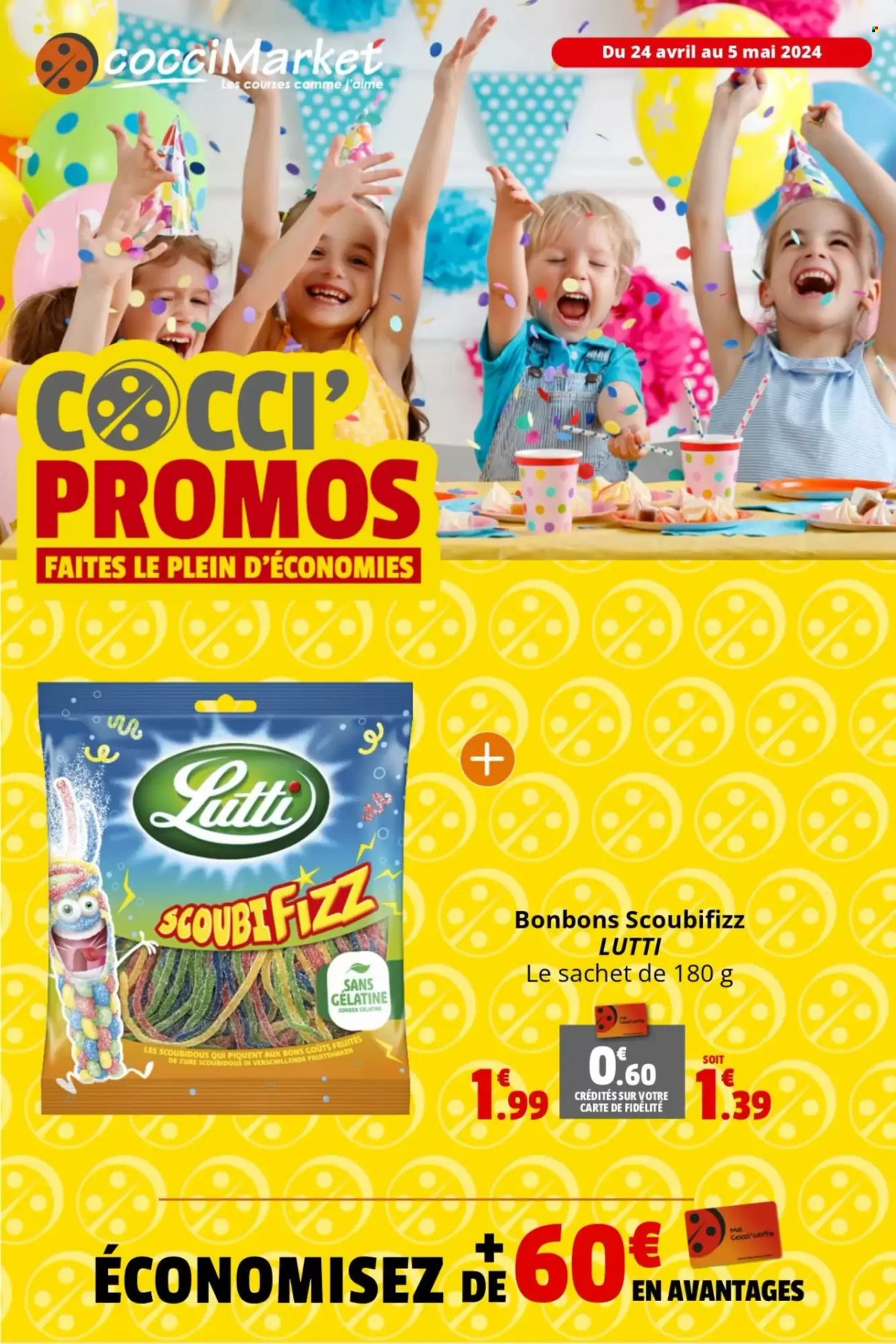 thumbnail - Catalogue CocciMarket - 24/04/2024 - 05/05/2024 - Produits soldés - bonbons, Lutti, gélatine. Page 1.