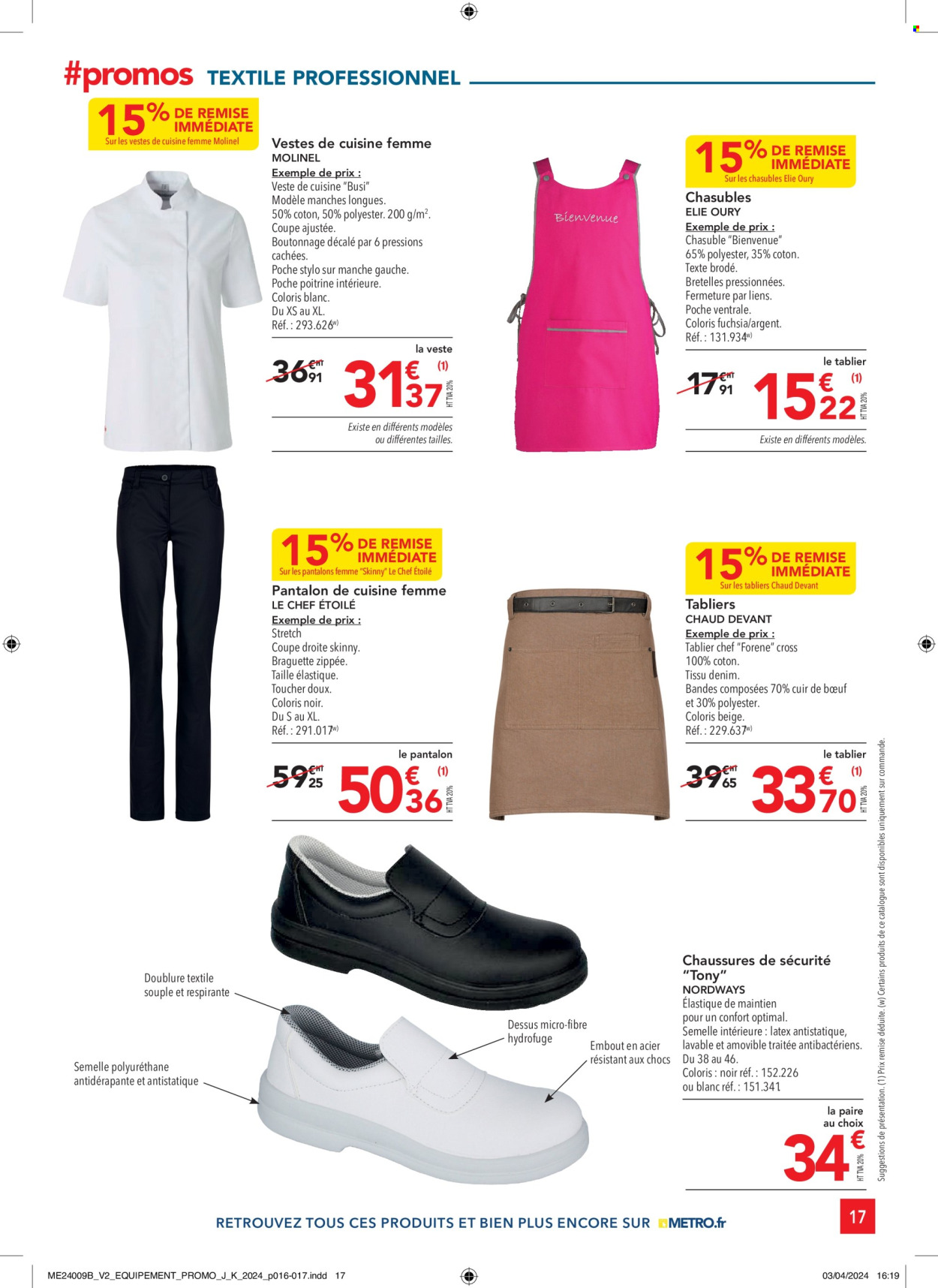 thumbnail - Catalogue Metro - 25/04/2024 - 22/05/2024 - Produits soldés - chaussures de sécurité, tablier, veste, pantalon. Page 17.