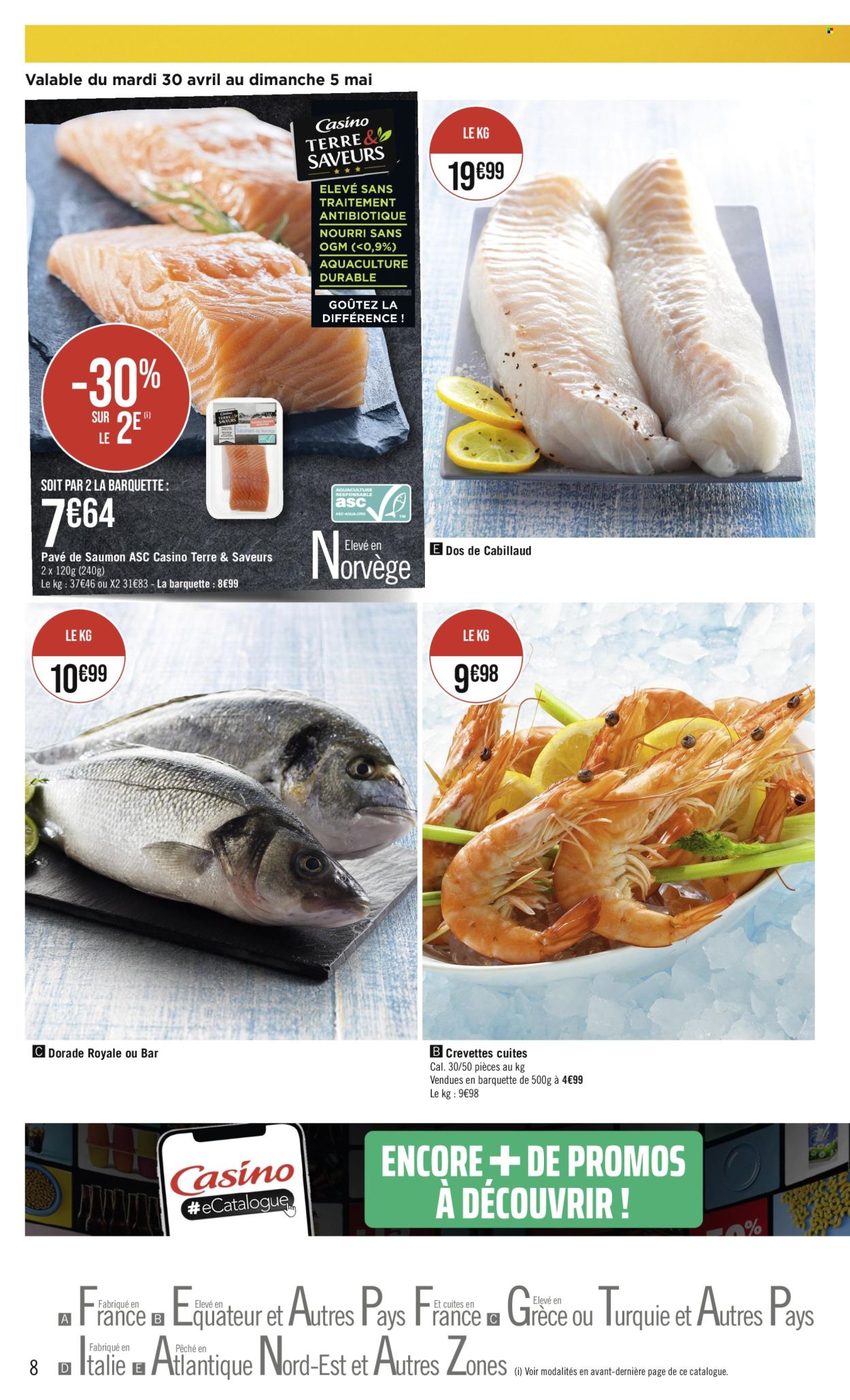 thumbnail - Catalogue Casino hyperFrais - 30/04/2024 - 12/05/2024 - Produits soldés - saumon, cabillaud, crevettes, dorade, poisson. Page 8.