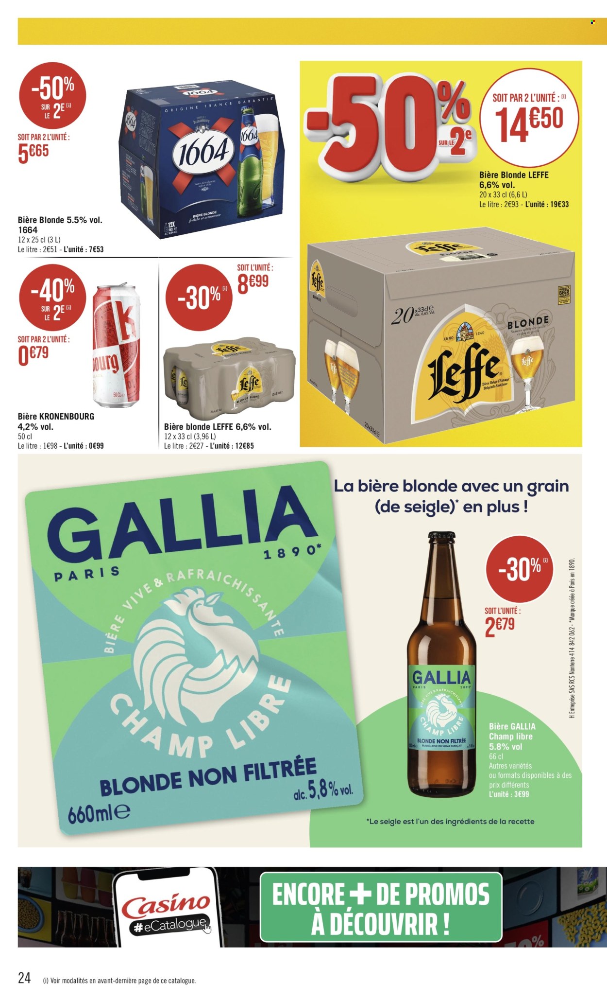 thumbnail - Catalogue Casino hyperFrais - 30/04/2024 - 12/05/2024 - Produits soldés - Leffe, bière blonde, 1664. Page 24.