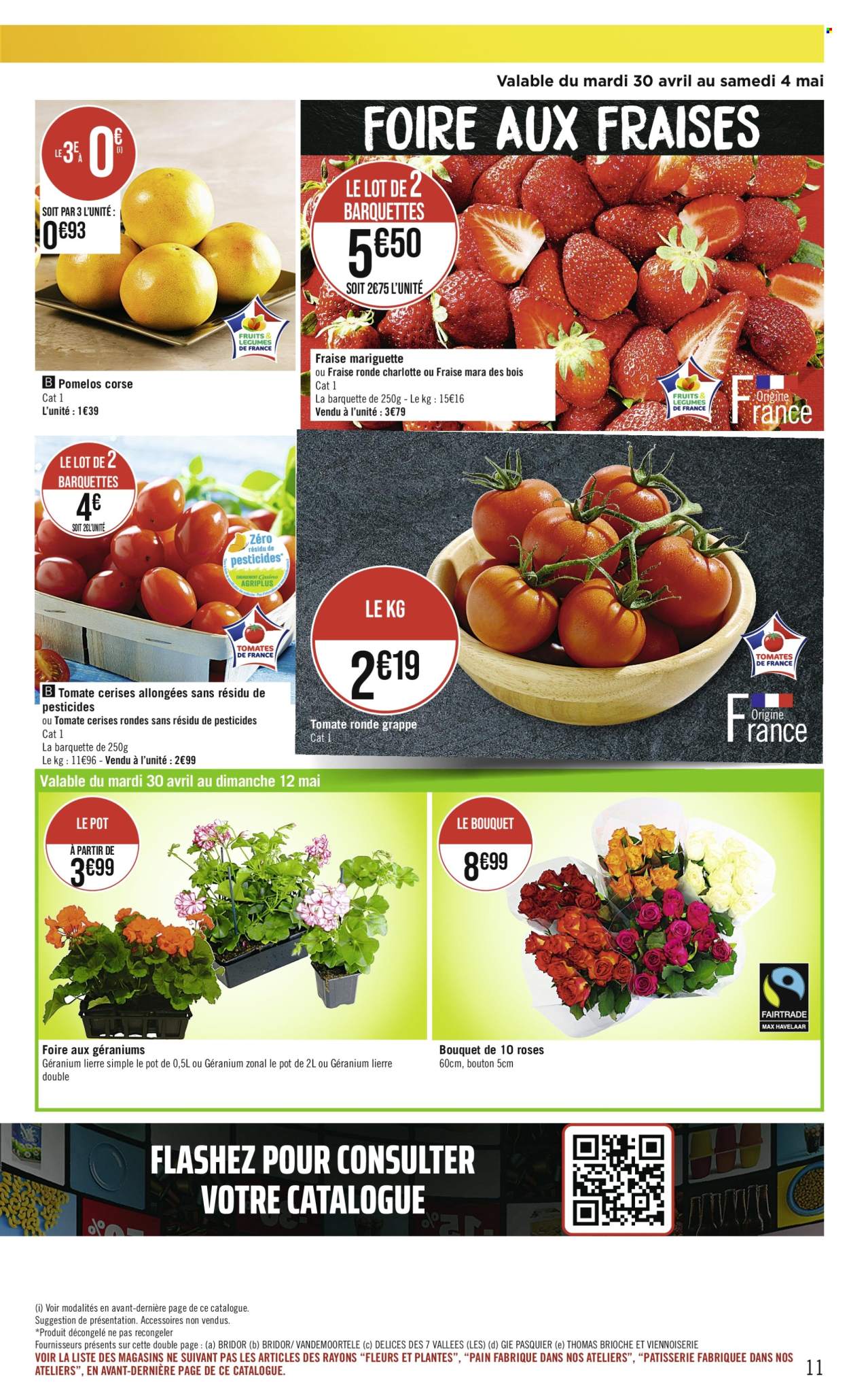 thumbnail - Catalogue Casino Supermarchés - 30/04/2024 - 12/05/2024 - Produits soldés - cerises, pomelo, tomates, fleur, bouquet. Page 11.