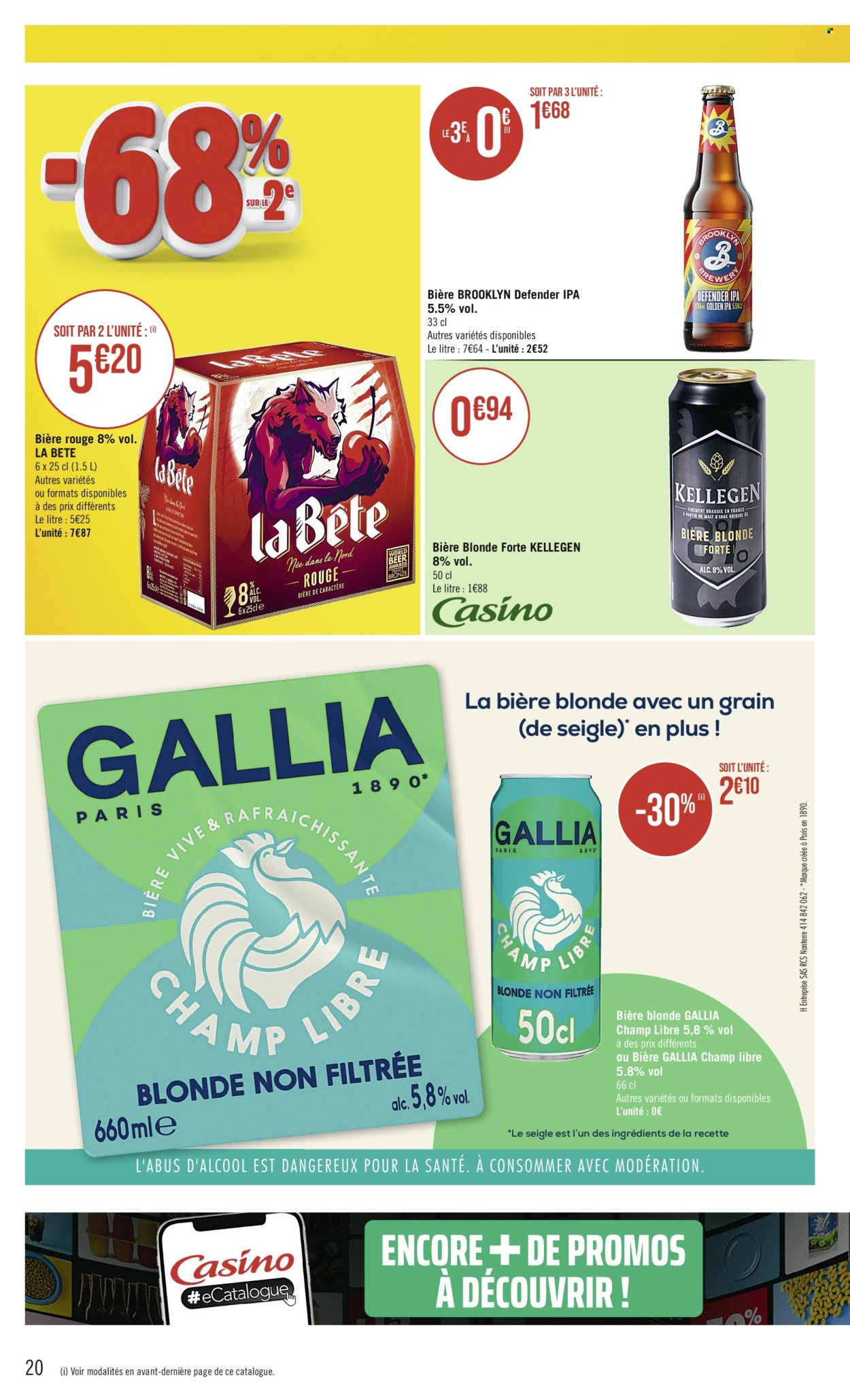 thumbnail - Catalogue Casino Supermarchés - 30/04/2024 - 12/05/2024 - Produits soldés - bière blonde. Page 20.