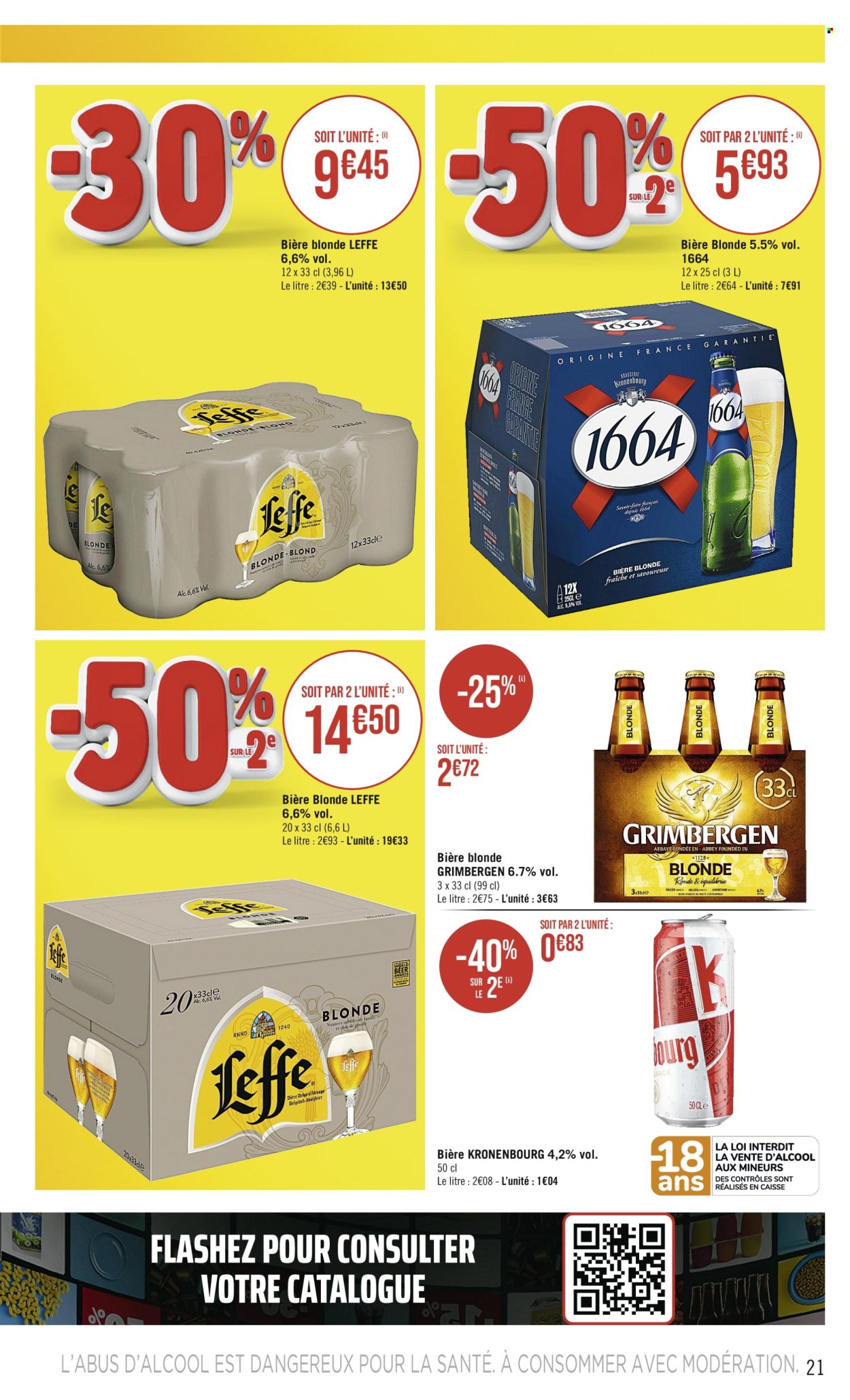 thumbnail - Catalogue Casino Supermarchés - 30/04/2024 - 12/05/2024 - Produits soldés - Leffe, bière, bière blonde, Grimbergen, 1664. Page 21.
