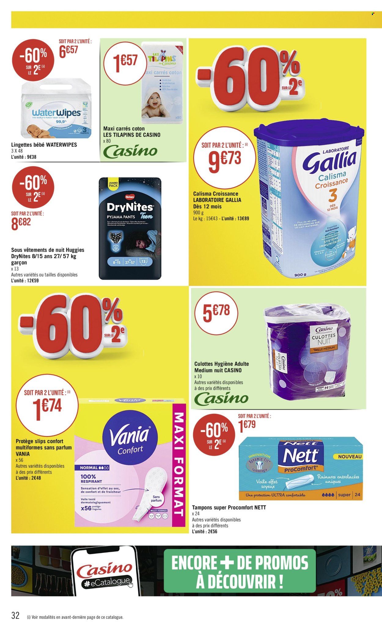 thumbnail - Catalogue Casino Supermarchés - 30/04/2024 - 12/05/2024 - Produits soldés - lait infant, Huggies, lingettes. Page 32.