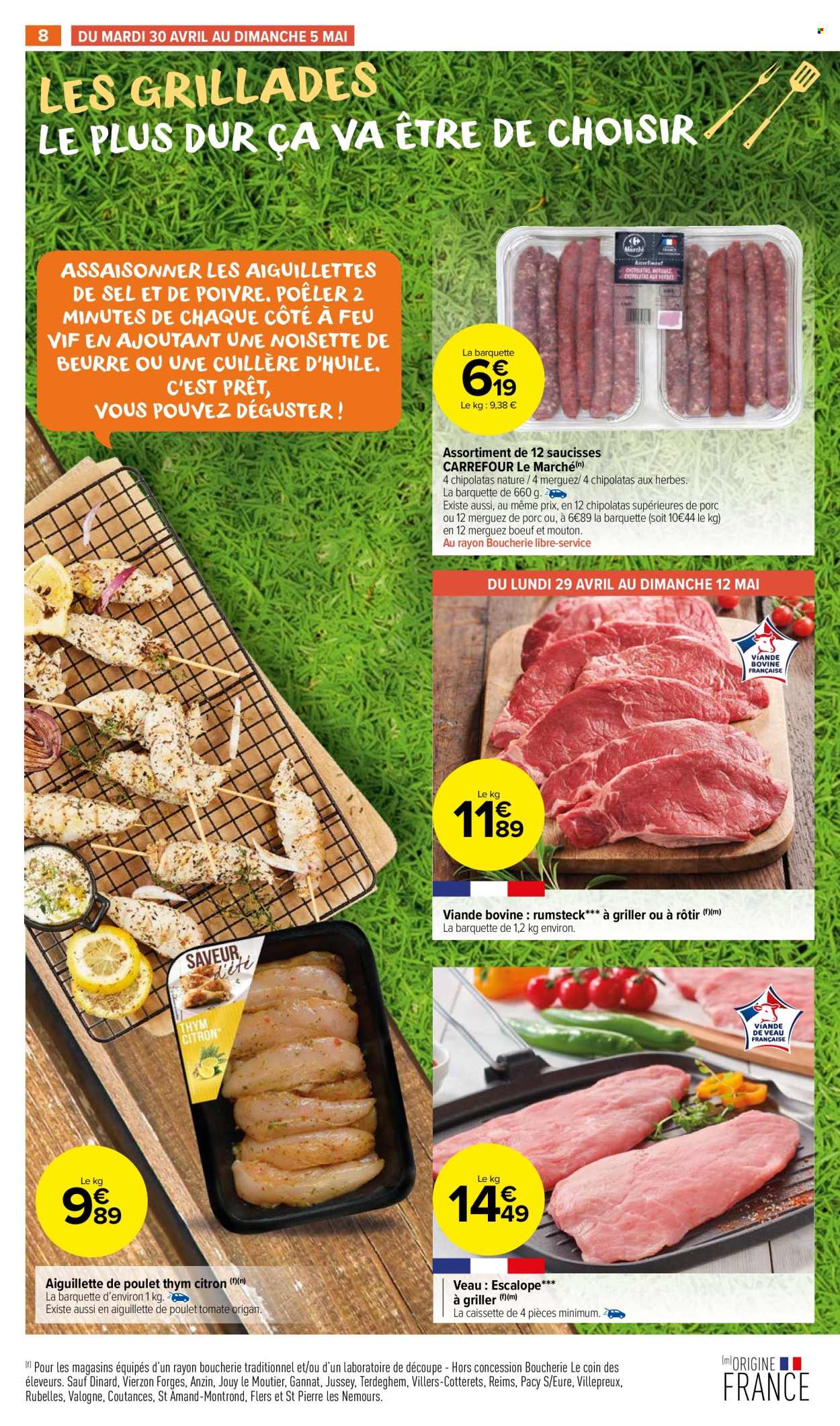 thumbnail - Catalogue Carrefour - 29/04/2024 - 12/05/2024 - Produits soldés - saucisse, viande, viande boeuf, escalope, viande de veau. Page 10.