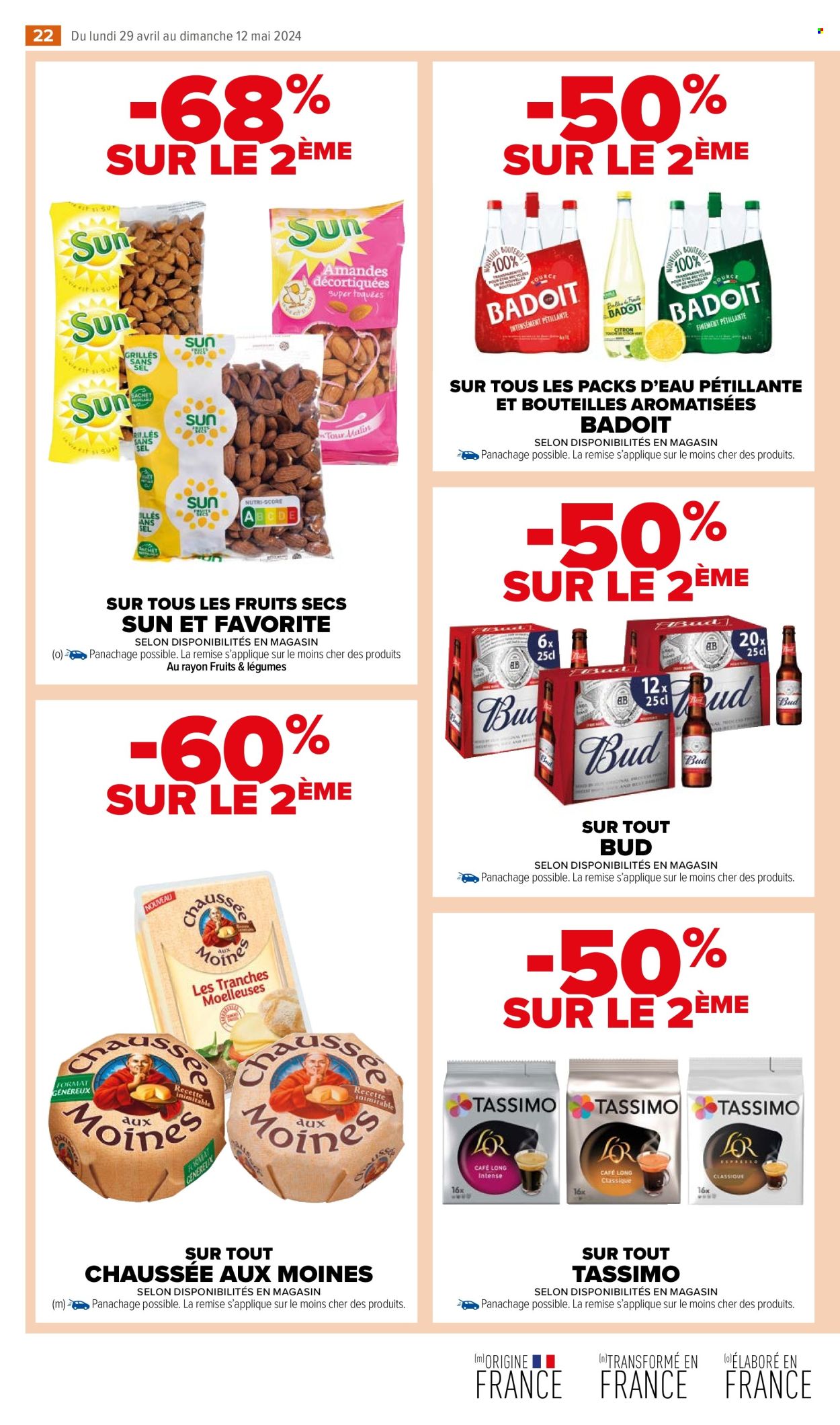 thumbnail - Catalogue Carrefour - 29/04/2024 - 12/05/2024 - Produits soldés - fruits séchés, Badoit, eau gazeuse, fromage, Chaussée aux Moines. Page 24.