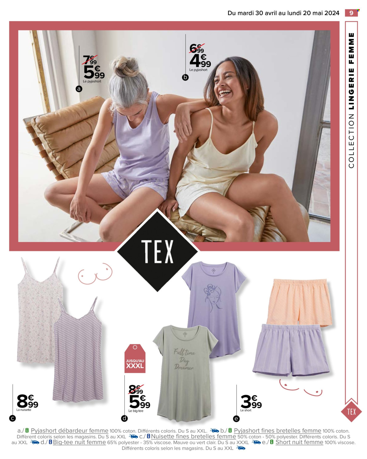 thumbnail - Catalogue Carrefour Hypermarchés - 30/04/2024 - 20/05/2024 - Produits soldés - débardeur, pyjama, nuisette, chemise de nuit, shorts. Page 11.