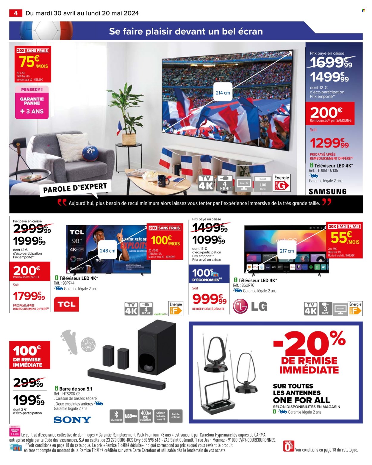 thumbnail - Catalogue Carrefour Hypermarchés - 30/04/2024 - 20/05/2024 - Produits soldés - Samsung, téléviseur, téléviseur LED, TCL, LG, Sony, barre de son. Page 6.