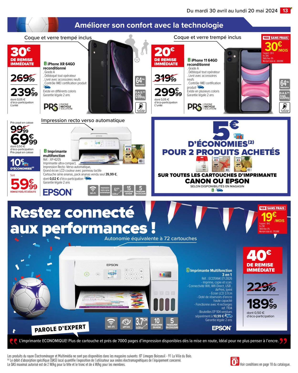 thumbnail - Catalogue Carrefour Hypermarchés - 30/04/2024 - 20/05/2024 - Produits soldés - iPhone, iPhone 11, smartphone, iPhone XR, Canon, Epson, imprimante, imprimante multifonctions. Page 15.