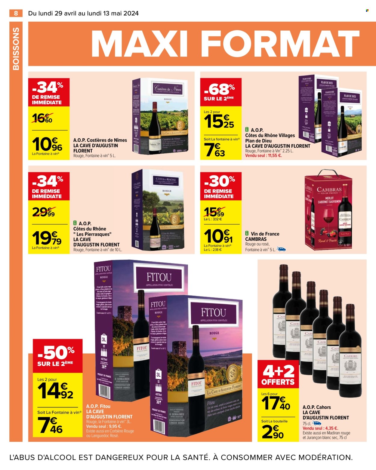 thumbnail - Catalogue Carrefour Hypermarchés - 29/04/2024 - 13/05/2024 - Produits soldés - alcool, Côtes du Rhône, vin rouge, vin. Page 12.