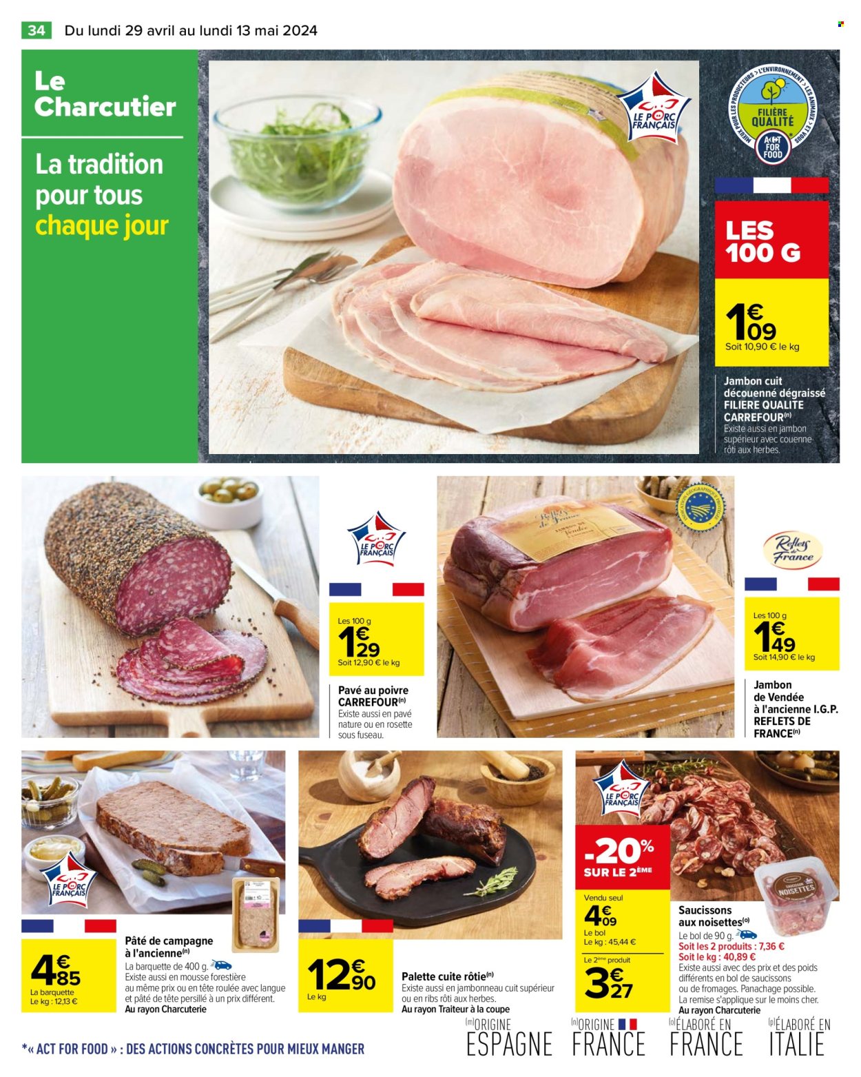 thumbnail - Catalogue Carrefour Hypermarchés - 29/04/2024 - 13/05/2024 - Produits soldés - jambon, pâté de campagne, Palette, saucisson. Page 38.