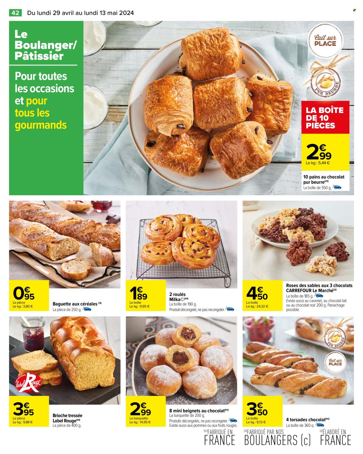 thumbnail - Catalogue Carrefour Hypermarchés - 29/04/2024 - 13/05/2024 - Produits soldés - pain, pain au chocolat, baguette, Milka, chocolat, brioche, pâtisseries sucrées, beignets. Page 46.