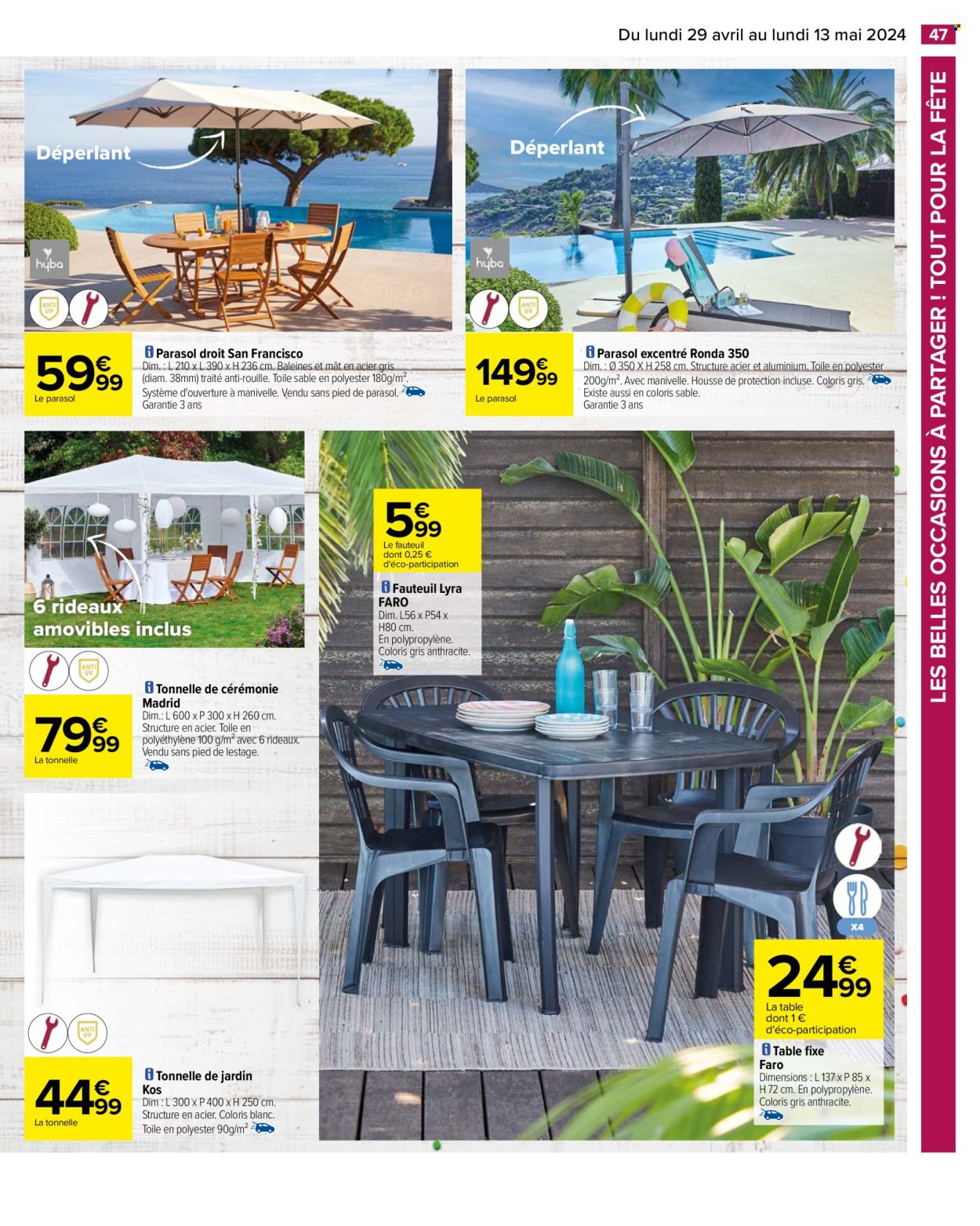 thumbnail - Catalogue Carrefour Hypermarchés - 29/04/2024 - 13/05/2024 - Produits soldés - parasol, table, fauteuil, tonnelle, tonnelle de jardin. Page 51.