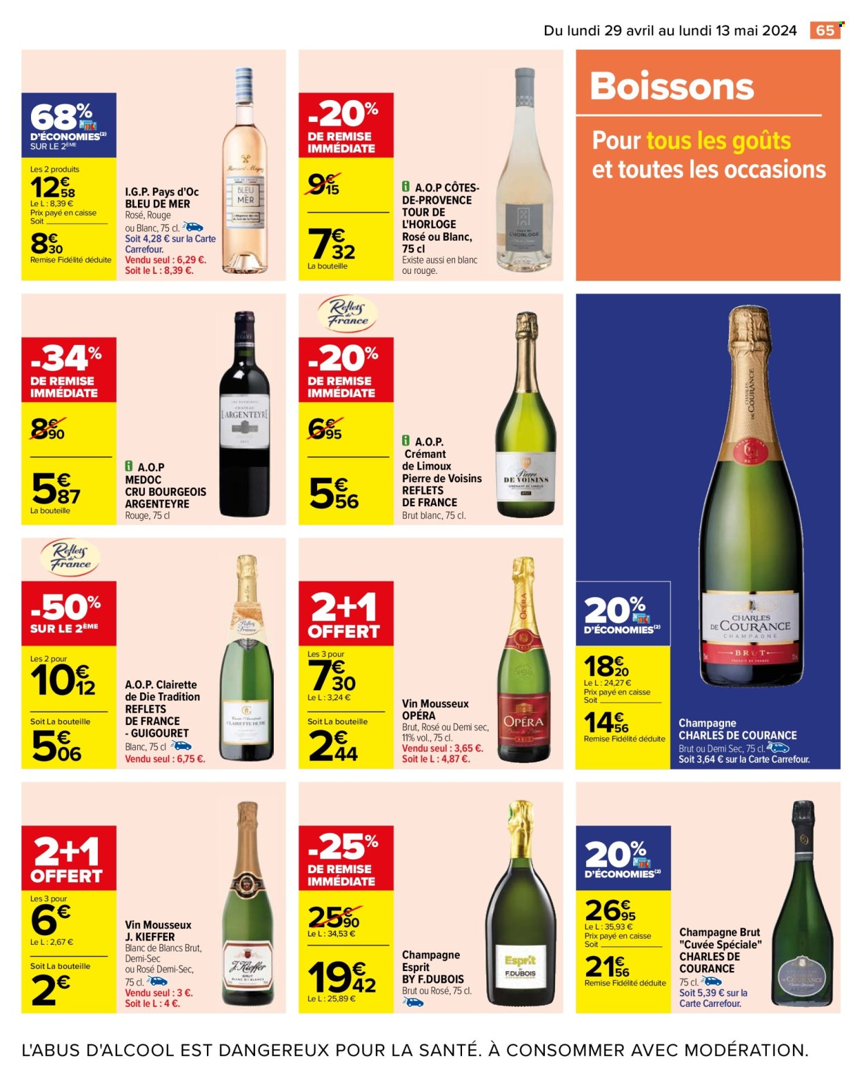 thumbnail - Catalogue Carrefour Hypermarchés - 29/04/2024 - 13/05/2024 - Produits soldés - alcool, vin, vin rouge, champagne, vin pétillant. Page 69.