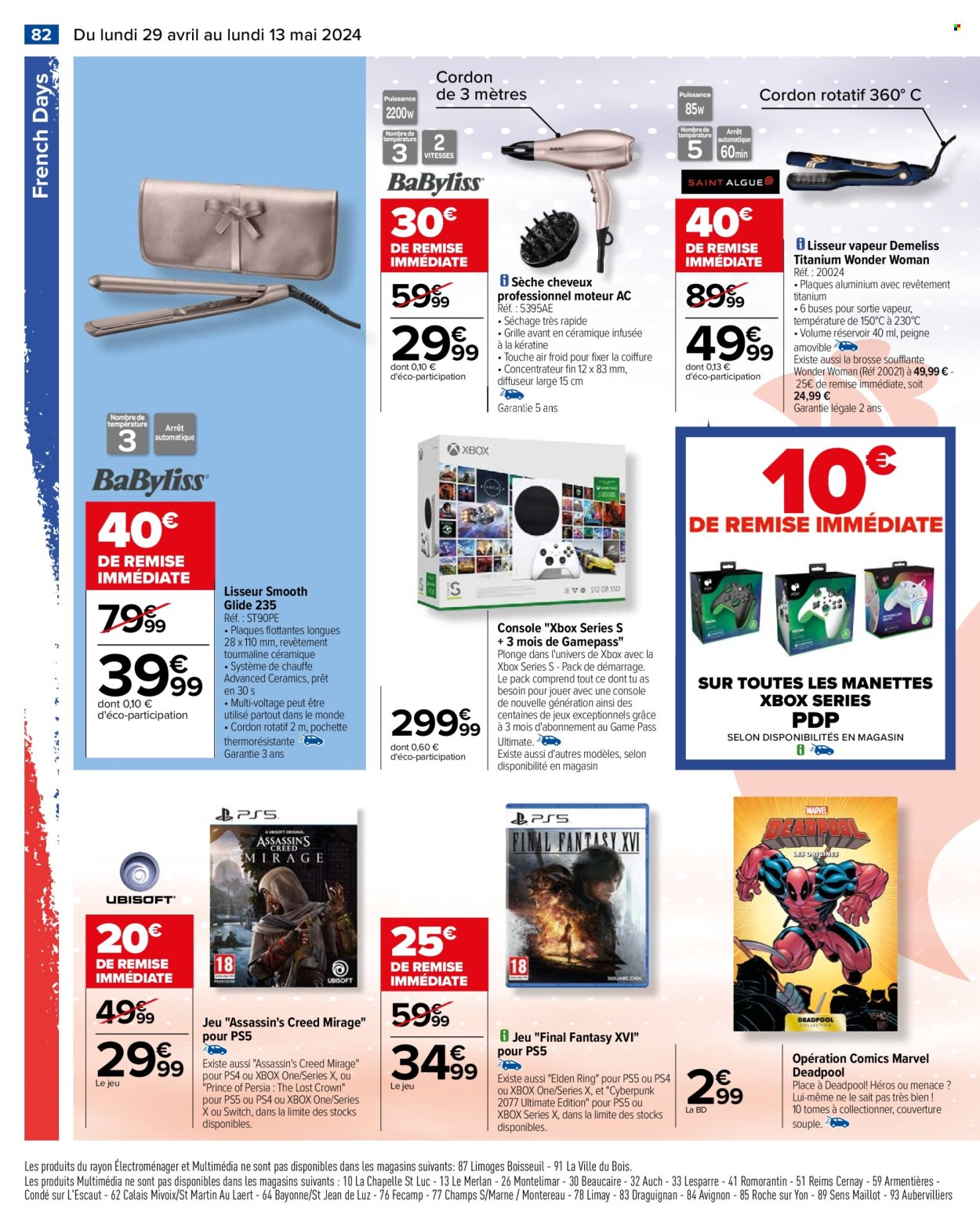 thumbnail - Catalogue Carrefour Hypermarchés - 29/04/2024 - 13/05/2024 - Produits soldés - Babyliss, fer à cheveux, sèche-cheveux, console, Xbox, jeu, Assassin's Creed. Page 86.