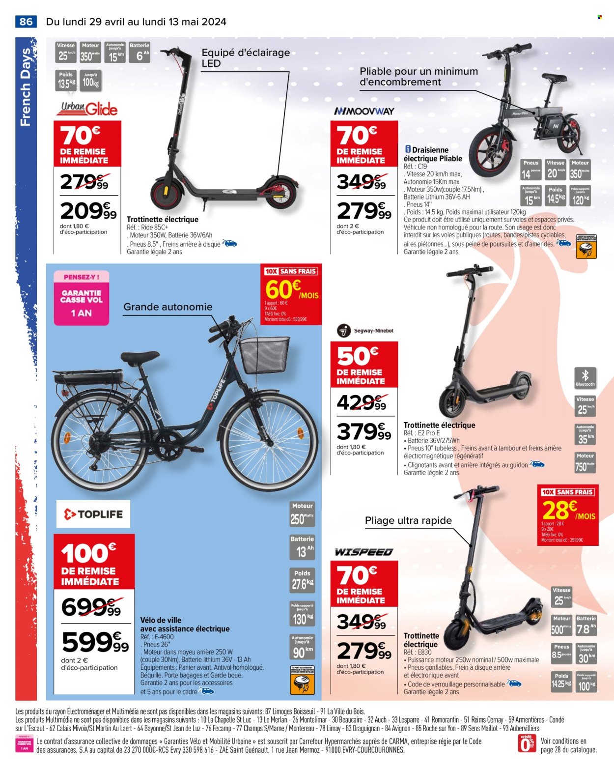 thumbnail - Catalogue Carrefour Hypermarchés - 29/04/2024 - 13/05/2024 - Produits soldés - trottinette, trottinette électrique, draisienne, vélo, vélo électrique. Page 90.