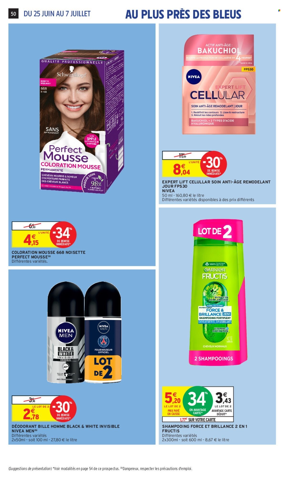 thumbnail - Catalogue Intermarché Hyper - 25/06/2024 - 07/07/2024 - Produits soldés - shampooing, Fructis, Nivea, déodorant, desodorisant, Soins du visage, couleur de cheveux. Page 50.