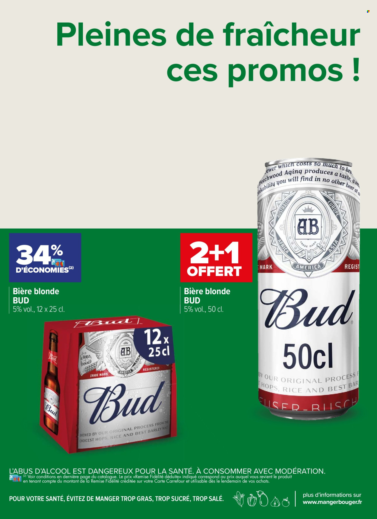 thumbnail - Catalogue Carrefour - 25/06/2024 - 07/07/2024 - Produits soldés - bière, bière blonde, alcool, Bud. Page 11.