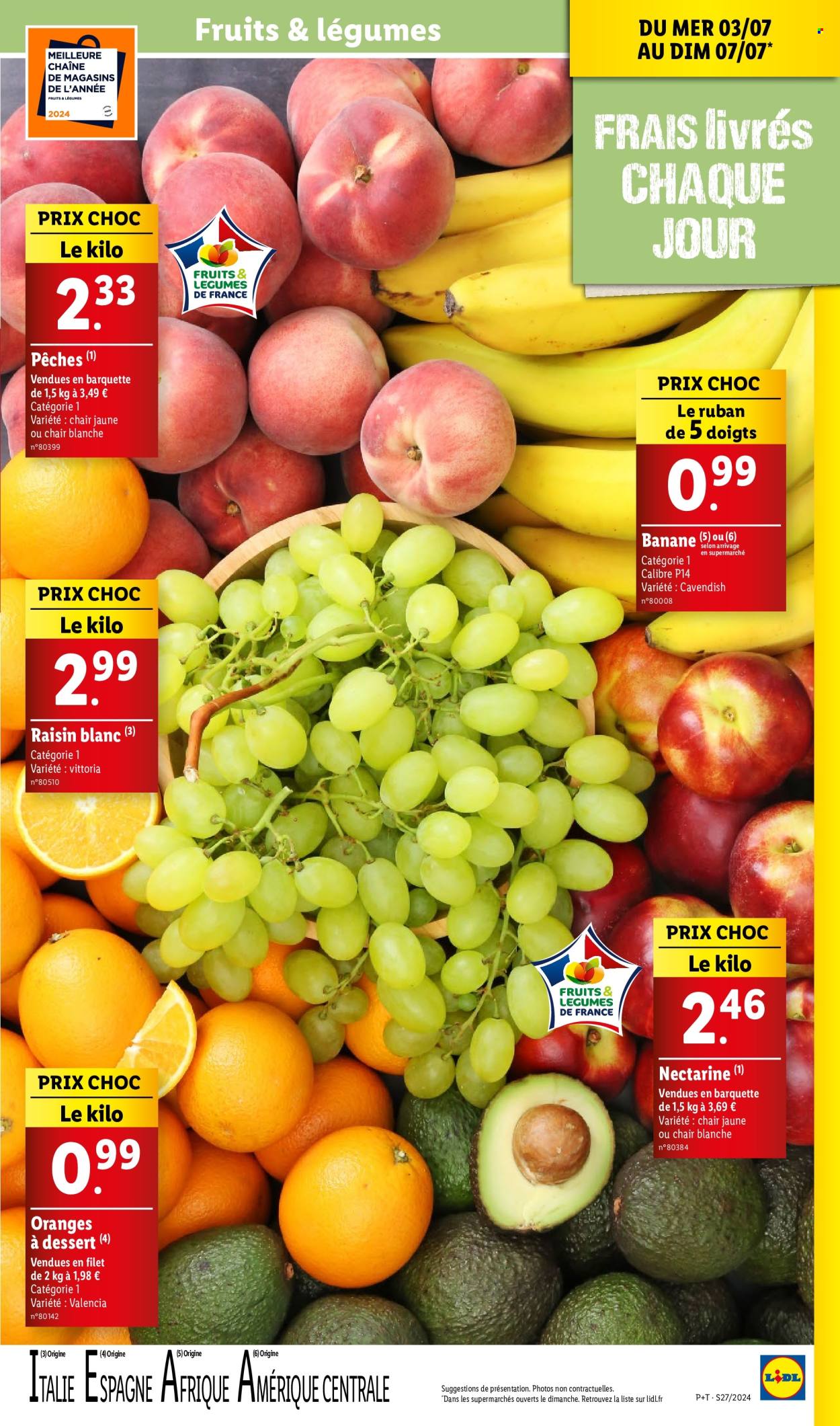 thumbnail - Catalogue Lidl - 03/07/2024 - 09/07/2024 - Produits soldés - bananes, nectarine, oranges, raisins. Page 5.