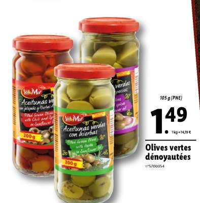 Olives vertes dénoyautées