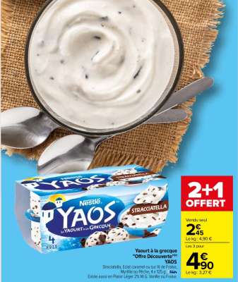 YAOS Yaourt à la Grecque "Offre Découverte" - Straciatella, Eclat caramel ou sur lit de Fraise, Myrtille ou Pêche, 4 x 125 g. TRANSFORMÉ EN FRANCE