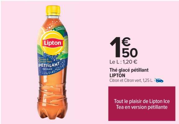 LIPTON Thé glacé pétillant - Citron et Citron vert, 1,25 L.