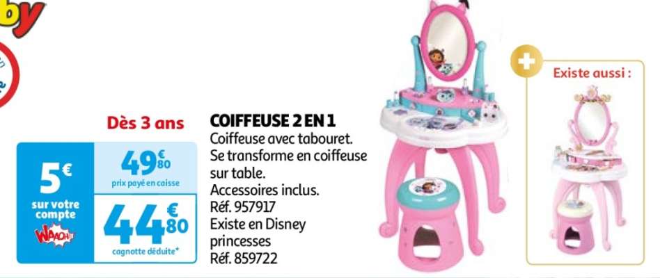 Coiffeuse 2 En 1 - Coiffeuse avec tabouret. Se transforme en coiffeuse sur table.  Accessoires inclus. Réf. 957917