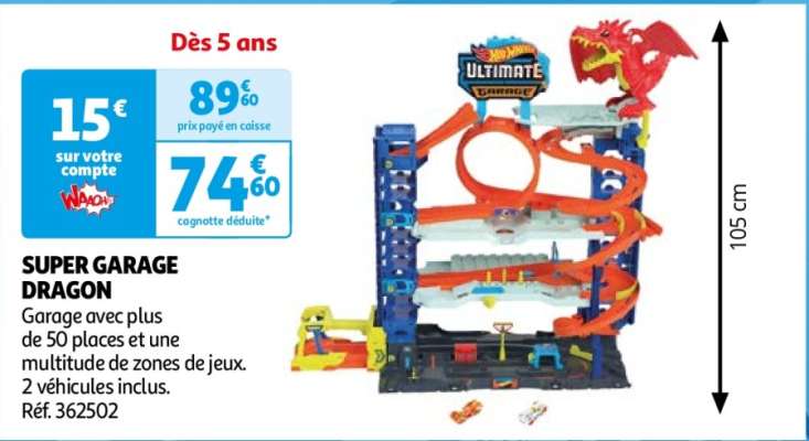 Super garage Dragon - Garage avec plus de 50 places et une multitude de zones de jeux.  2 véhicules inclus. Réf. 362502