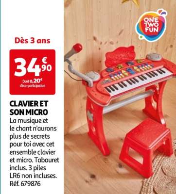 Clavier Et Son Micro - La musique et le chant n'aurons plus de secrets pour toi avec cet ensemble clavier et micro. Tabouret inclus. 3 piles LR6 non incluses.
Réf. 679876