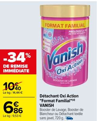 Vanish Détachant Oxi Action "Format familial" - Booster de Lavage, Booster de Blancheur ou Détachant textile sans javel, 720 g.