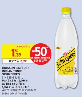 SCHWEPPES BOISSON GAZEUSE INDIAN TONIC