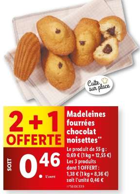 Madeleines fourrées chocolat noisettes