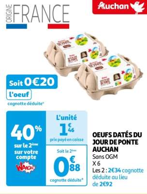 Oeufs Datés Du Jour De Ponte Auchan - Sans OGM
X 6