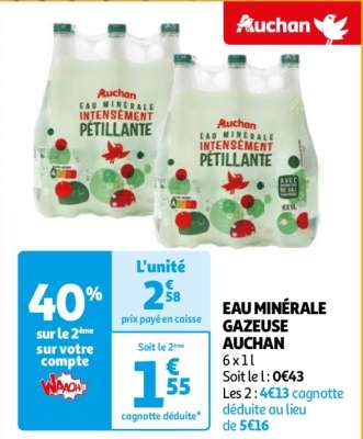 Eau Minerale Gazeuse Auchan - 6 x 1 l