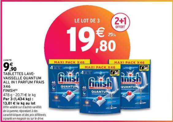 FINISH TABLETTES LAVE-VAISSELLE QUANTUM ALL IN 1 PARFUM FRAIS X46