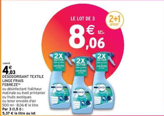 FEBREZE DÉSODORISANT TEXTILE LINGE FRAIS