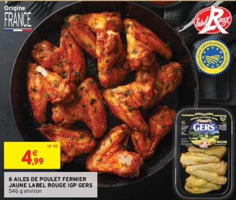 GERS 6 AILES DE POULET FERMIER JAUNE LABEL ROUGE IGP