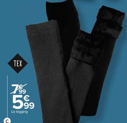 TEX Legging chaud femme - 95% polyester - 5% élasthanne. Noir ou gris chine. Du XS au XXL Du mardi 5 au dimanche 24 novembre