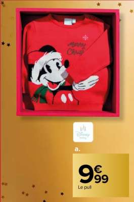 DISNEY Pull noël bébé - 100% acrylique. Rouge. Du 3 au 36 mois.