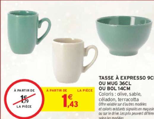 TASSE À EXPRESSO 9CL OU MUG 36CL OU BOL 14CM