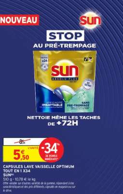 SUN CAPSULES LAVE VAISSELLE OPTIMUM TOUT EN 1 X34